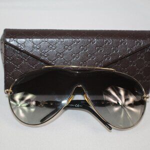 Auth GUCCI Black Gold Aviator GG 4203/S Sunglasses, ITALY